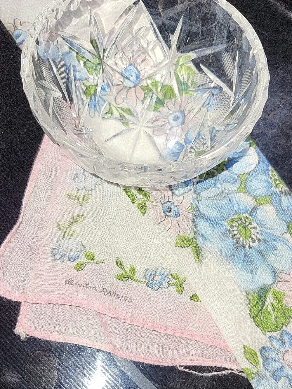 Vintage Floral Cotton Handkerchief in Pink Blue AND STAR OF DAVID TRINKET DISH